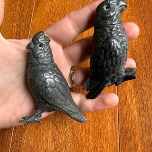 Old Estate Vintage Marked Signed Metal Germany Parrot Bird Salt Pepper Shakers.